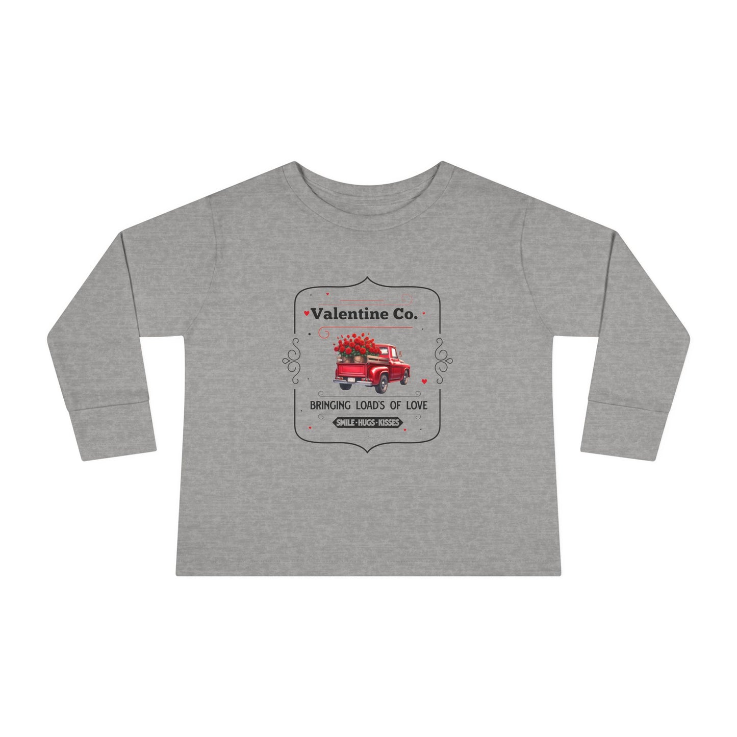 Adorable Valentine's Day Toddler Long Sleeve Tee - Heart Truck Design