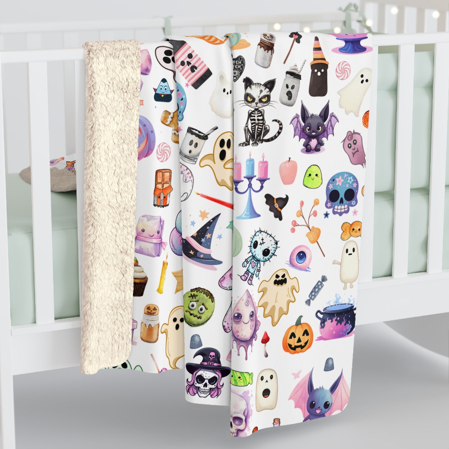 Sherpa Fleece Blanket with Plush Backside - Stay warm with the Pastel Gothic Ghost Girl