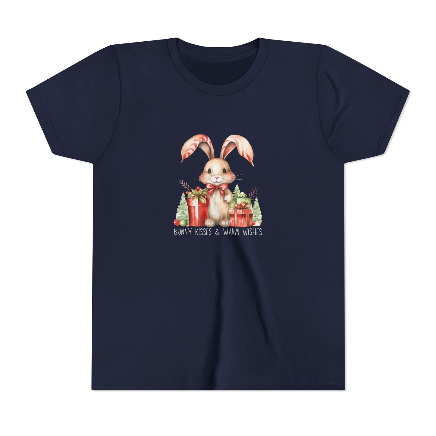 Festive Christmas Bunny Youth T-Shirt with Presents