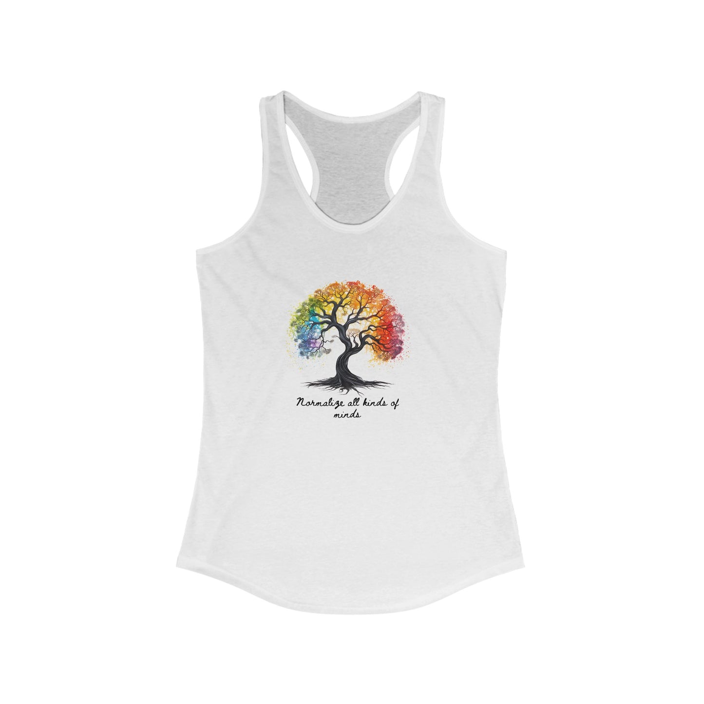 Racerback Tank with Rainbow Bonsai Tree Print - Empowering All Minds - High-Quality and Sporty Style