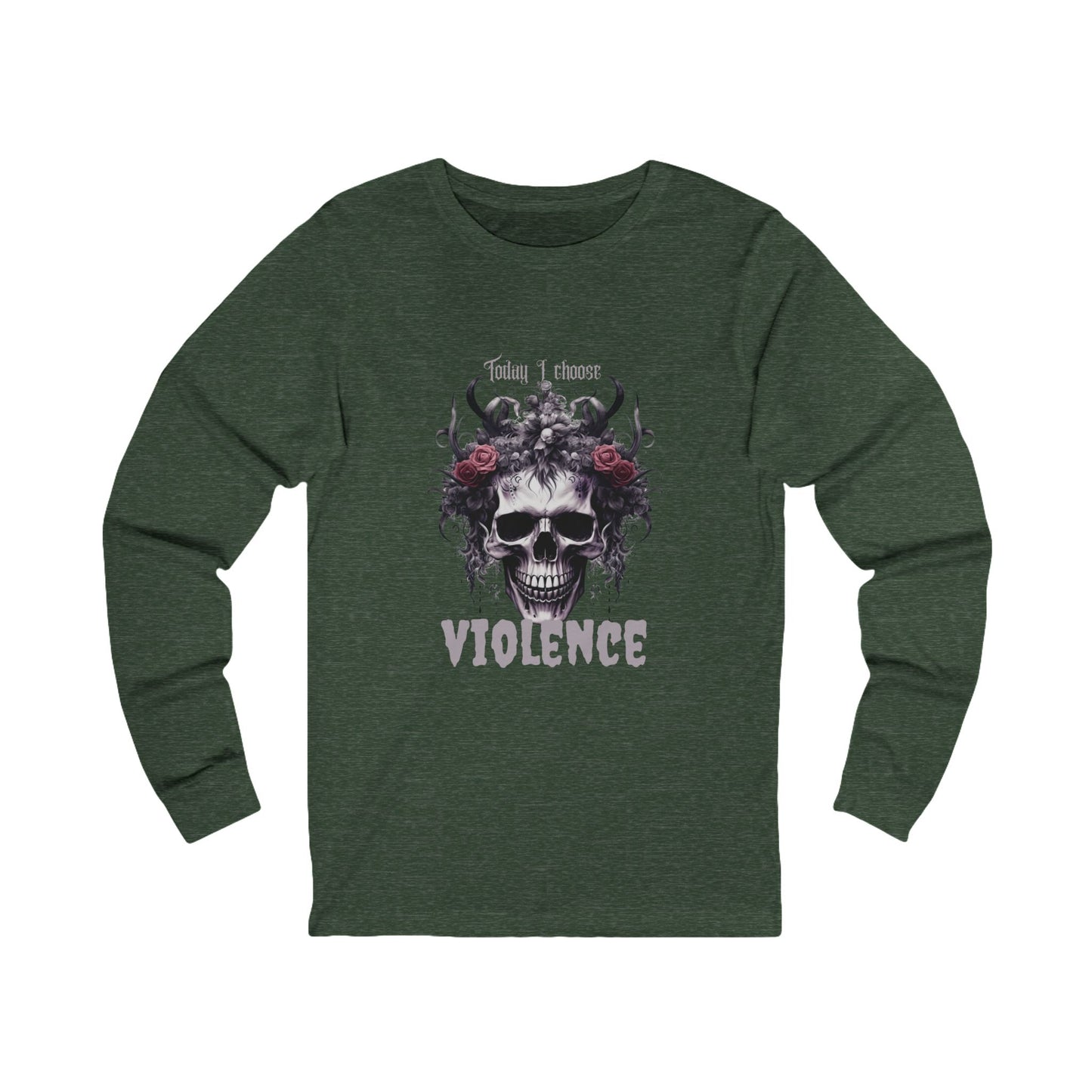 Gothic Floral Skull Long Sleeve Tee - Unisex Jersey Shirt for Edgy Fashion Enthusiasts