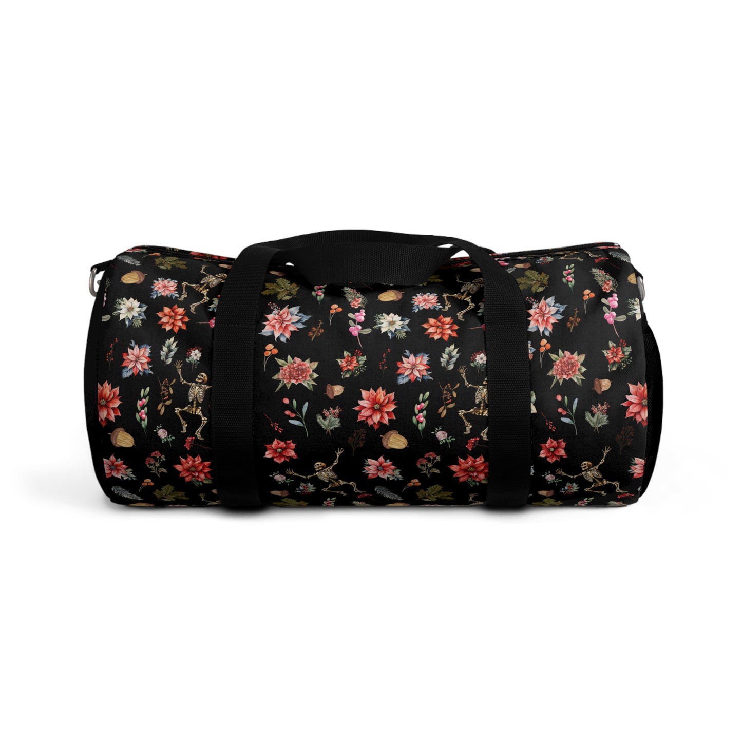 Skeleton and Poinsetta Christmas Duffle Bag - Lightweight Custom Printed Gym Bag for Holiday Cheer