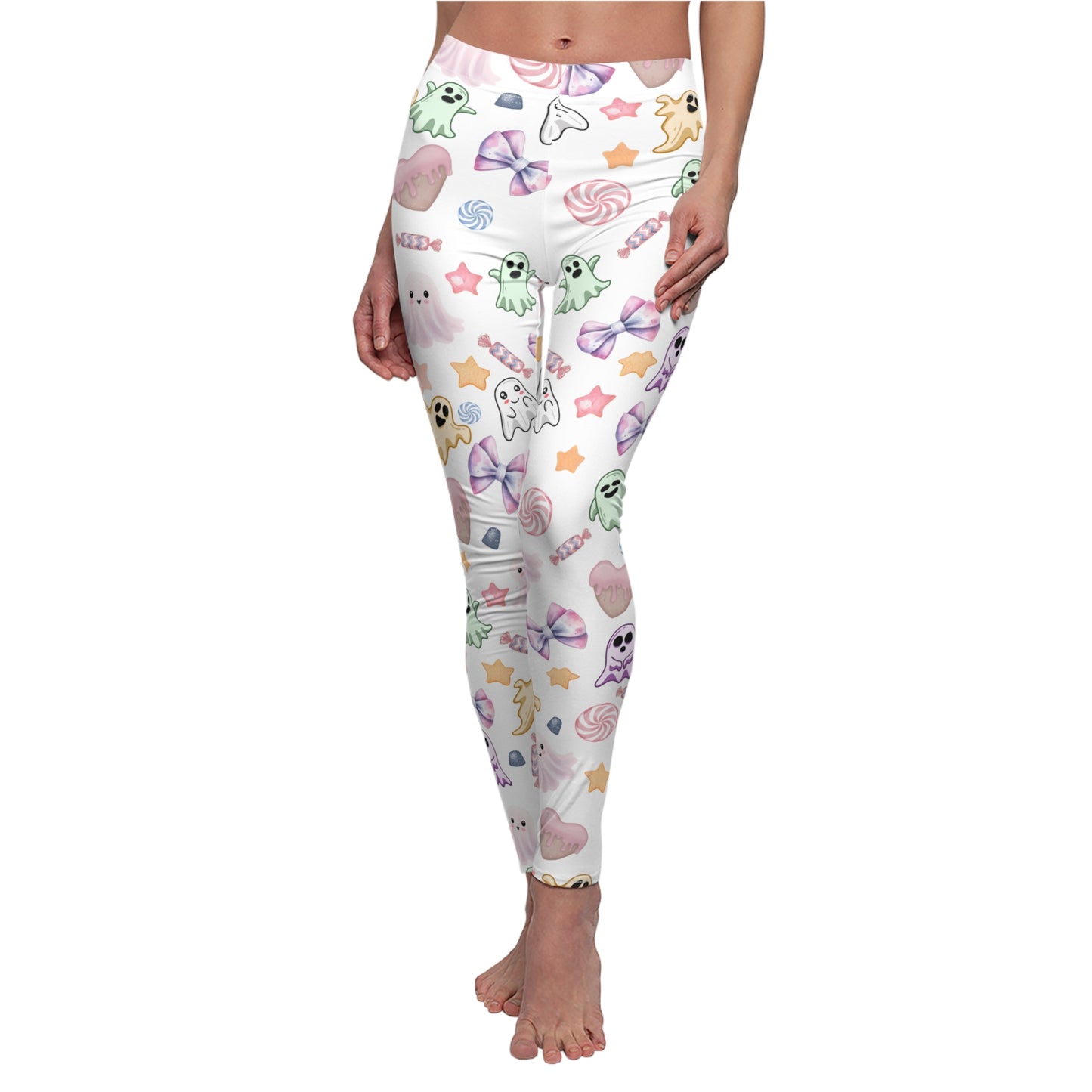 Boo-tastic Women's Cut & Sew Casual Leggings (AOP) - Cozy Pastel Comfort for Halloween Dreams