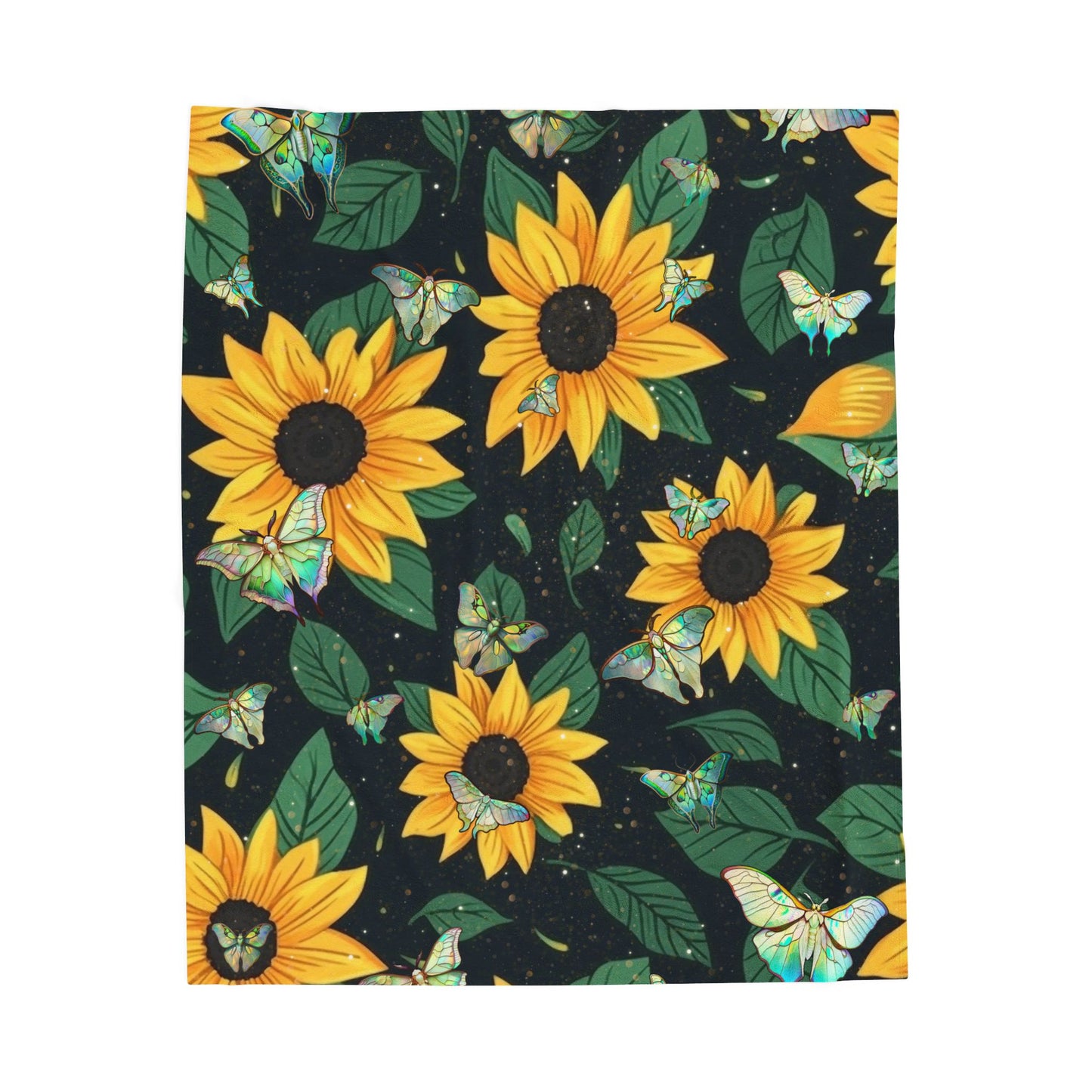 Soft and Luxurious Sunflower and Luna Moth Velveteen Blanket - Perfect for Bringing the Outdoors In