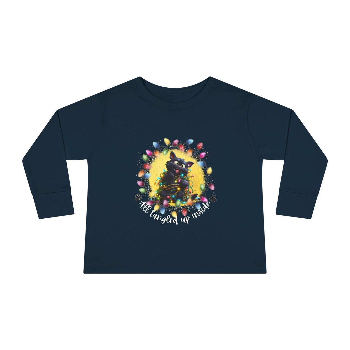 Whimsical Christmas Cat Toddler Long Sleeve Tee - A Festive Tangle of Fun!