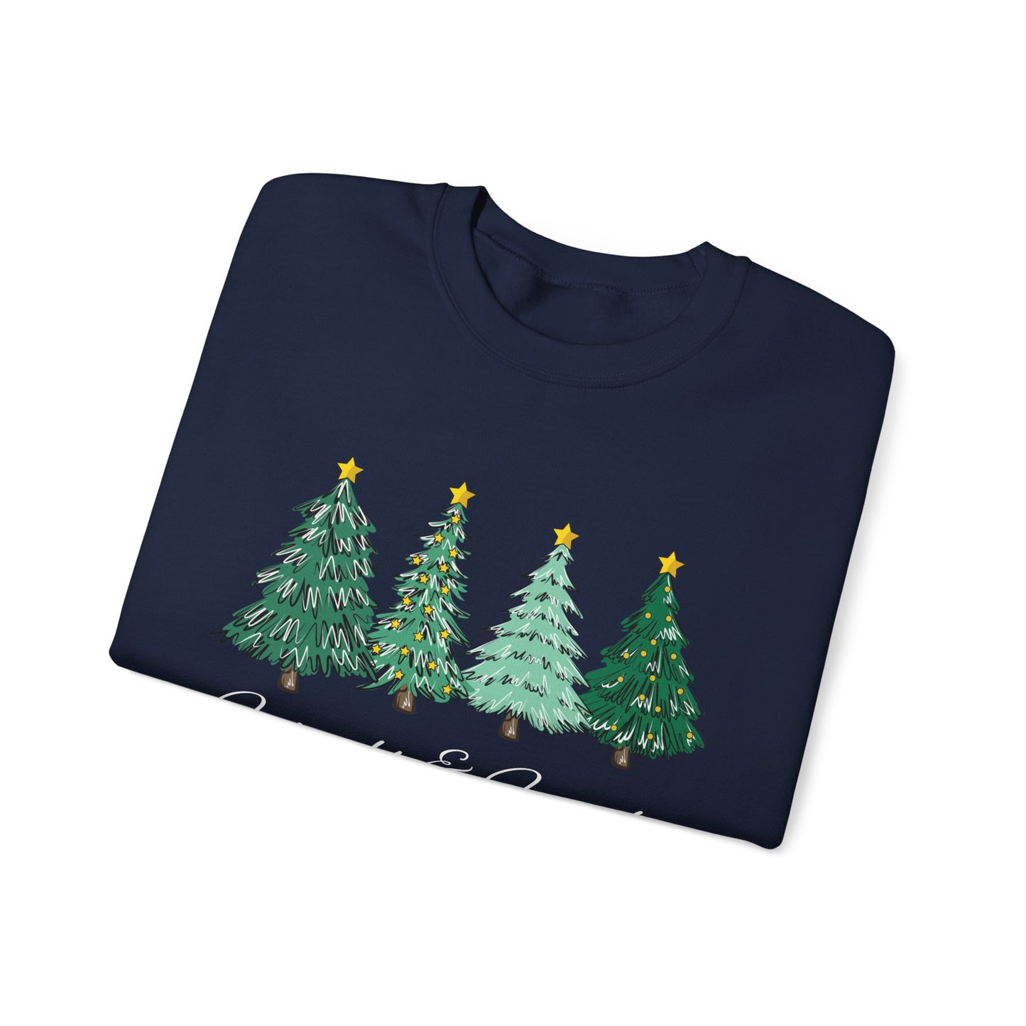 Four Friends and Family Christmas Trees Unisex Heavy Blend Crewneck Sweatshirt - Cozy Comfort for the Colder Months