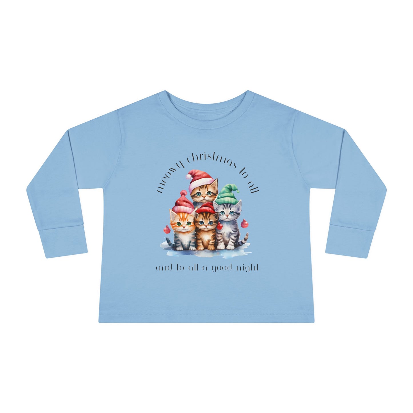 Meowy Christmas to All! Youth Long Sleeve Tee - Holiday Kids Fashion - Cat Christmas Tree Design