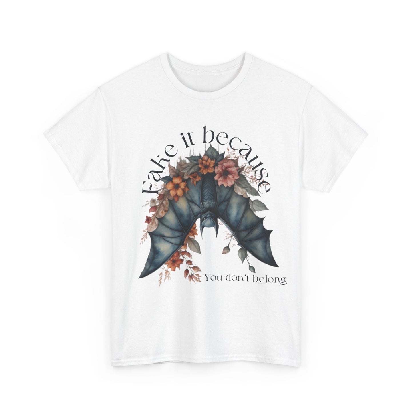 Premium Comfort meets Gothic Style: Fake It Floral Bat Unisex Heavy Cotton Tee