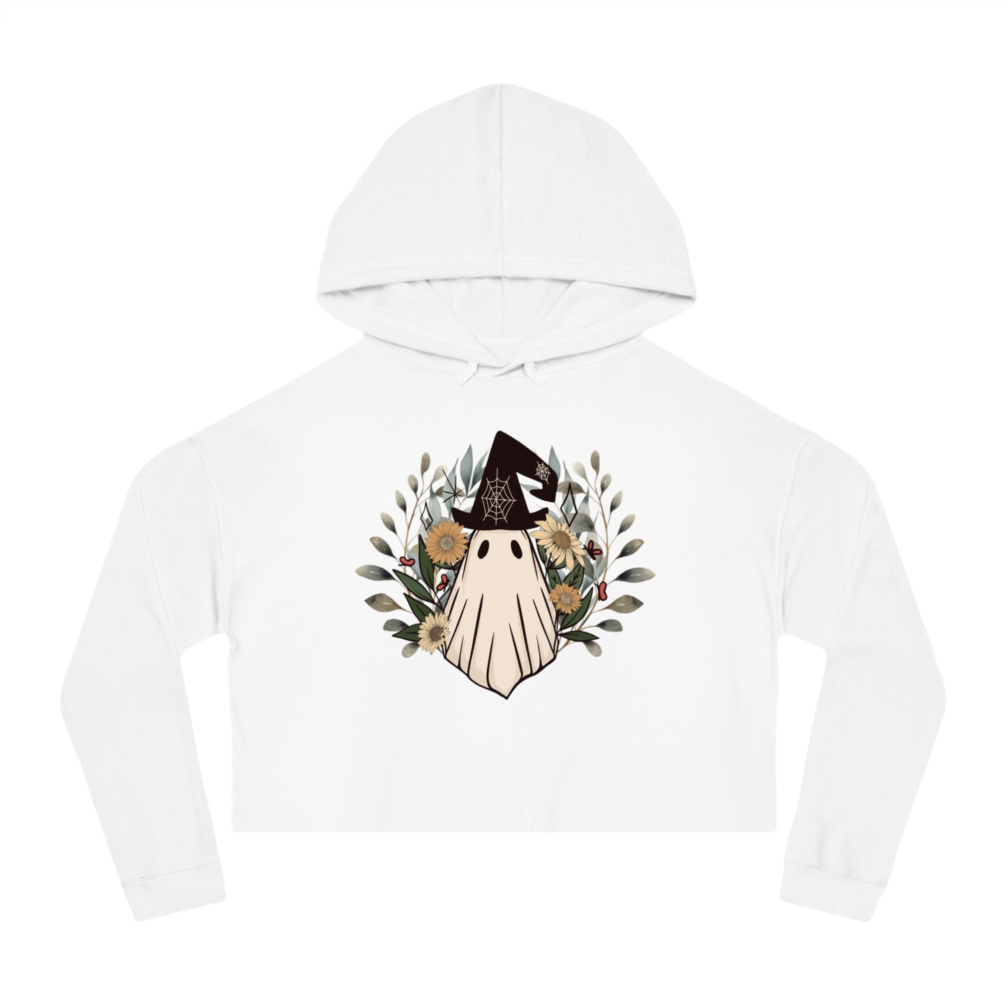 Upgrade Your Daily Style with our Retro Ghost Womens Cropped Hooded Sweatshirt - Trendy and Soft