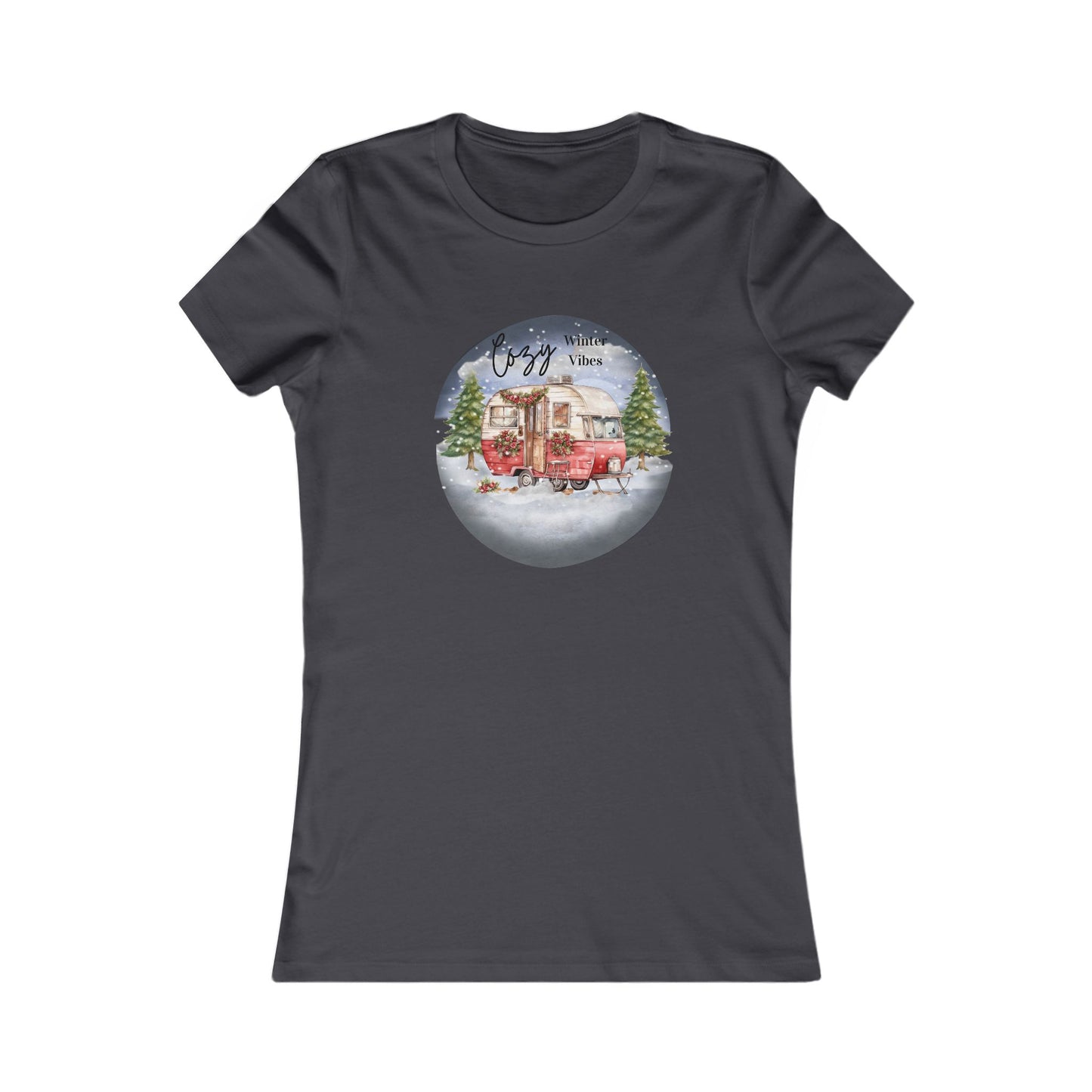 Christmas Camper Women's Tee | Cozy Winter Vibes | Slim Fit with Longer Length | Perfect Holiday Gift