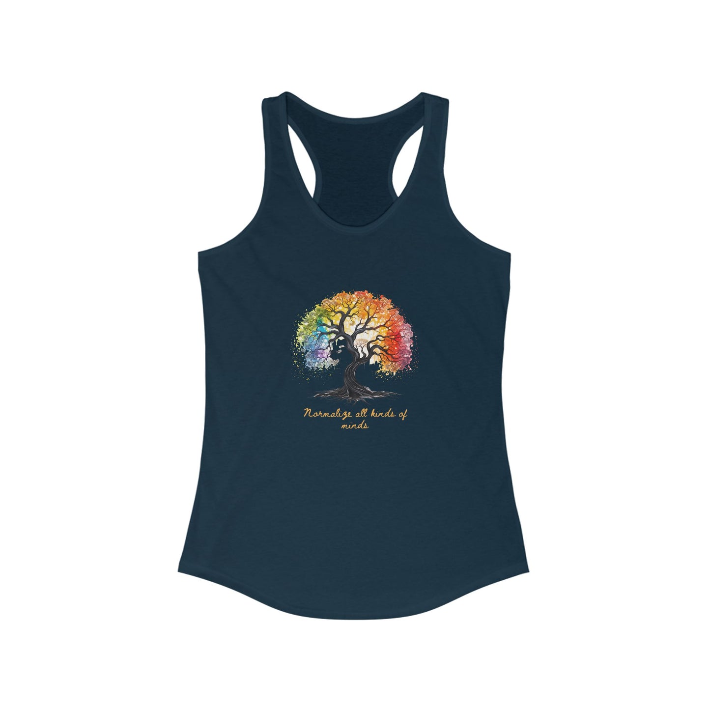 Racerback Tank with Rainbow Bonsai Tree Print - Empowering All Minds - High-Quality and Sporty Style