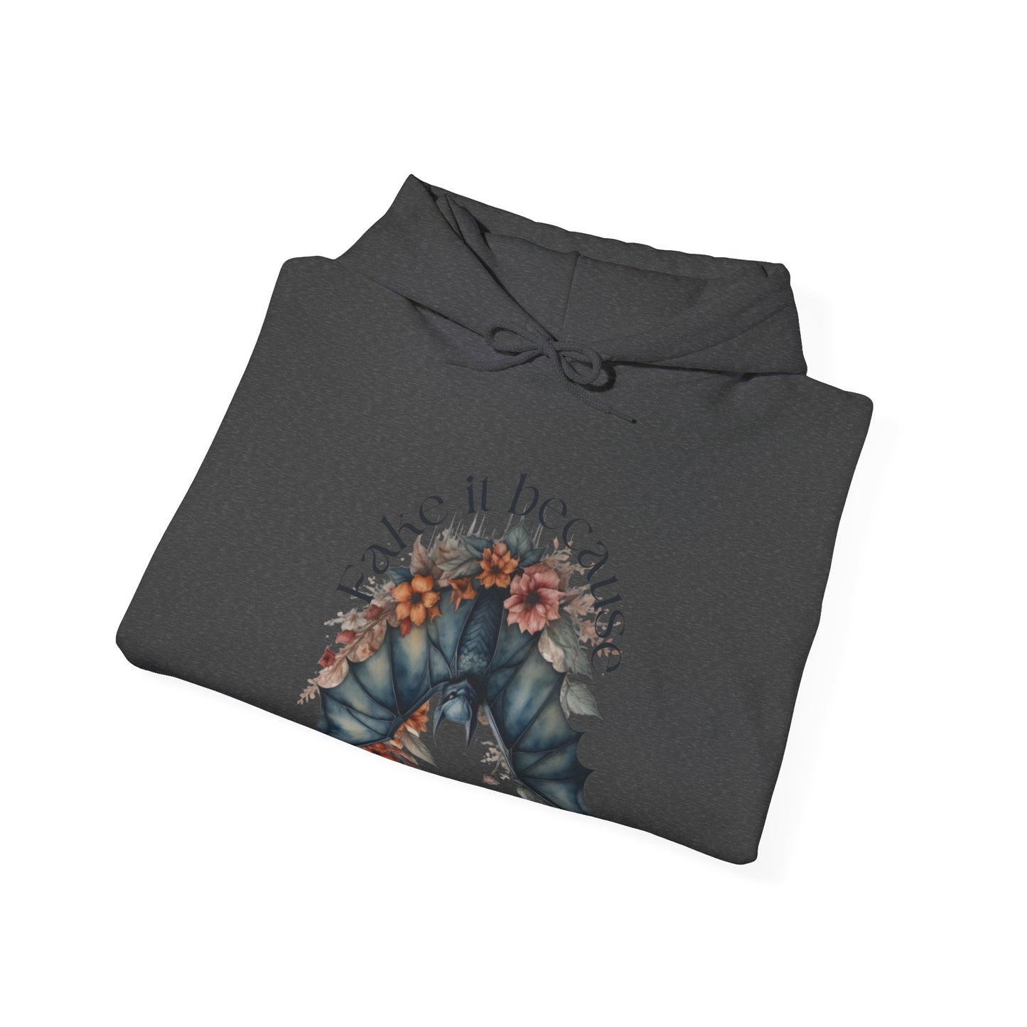 Add some edge to your wardrobe with our Fake it Floral Bats Hooded Sweatshirt - Unisex heavy blend - Stylish and practical for any occasion!