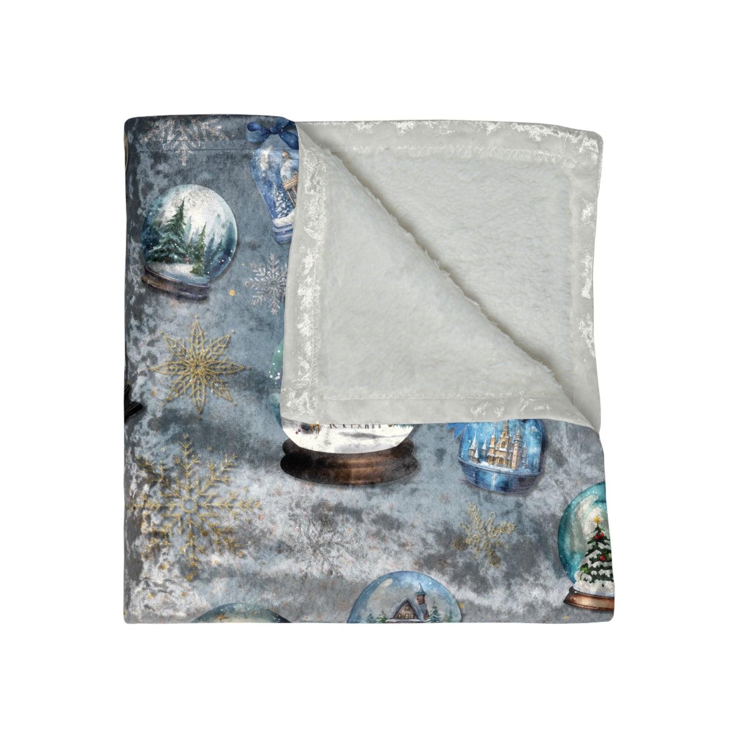 Vintage Christmas Vibes: Snow Globe Adult Crushed Velvet Blanket for Cozy Holidays