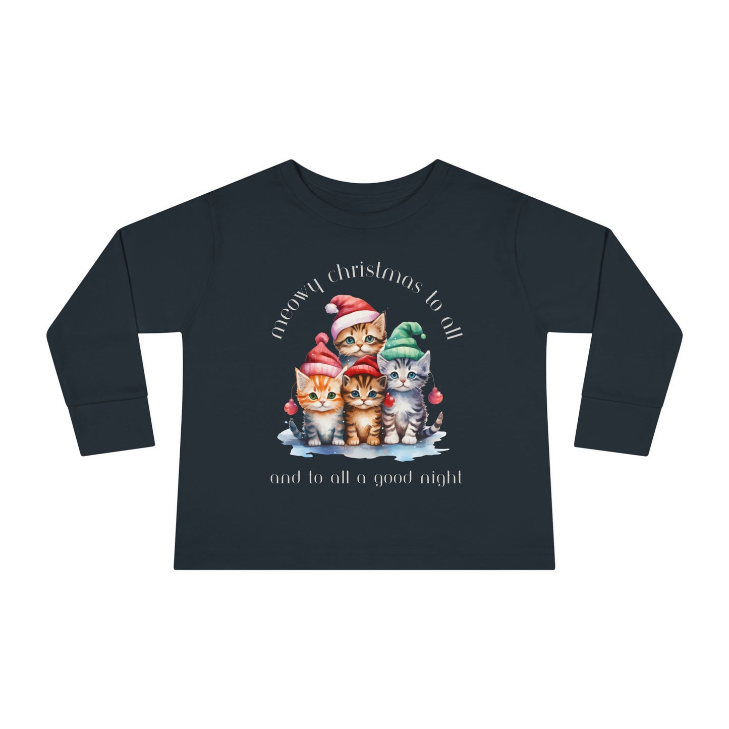 Meowy Christmas to All! Youth Long Sleeve Tee - Holiday Kids Fashion - Cat Christmas Tree Design