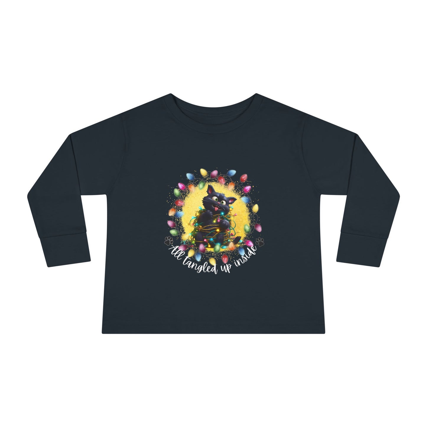Whimsical Christmas Cat Toddler Long Sleeve Tee - A Festive Tangle of Fun!