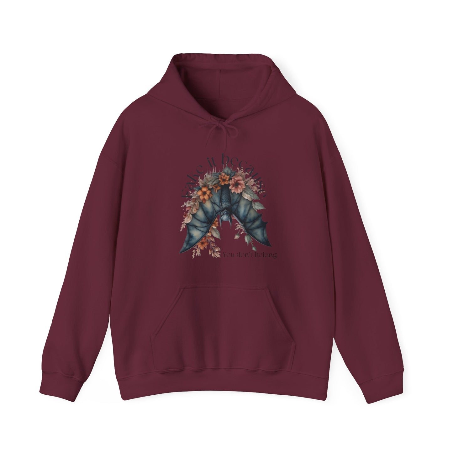 Add some edge to your wardrobe with our Fake it Floral Bats Hooded Sweatshirt - Unisex heavy blend - Stylish and practical for any occasion!