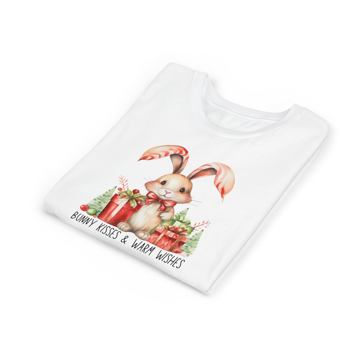 Festive Christmas Bunny Youth T-Shirt with Presents