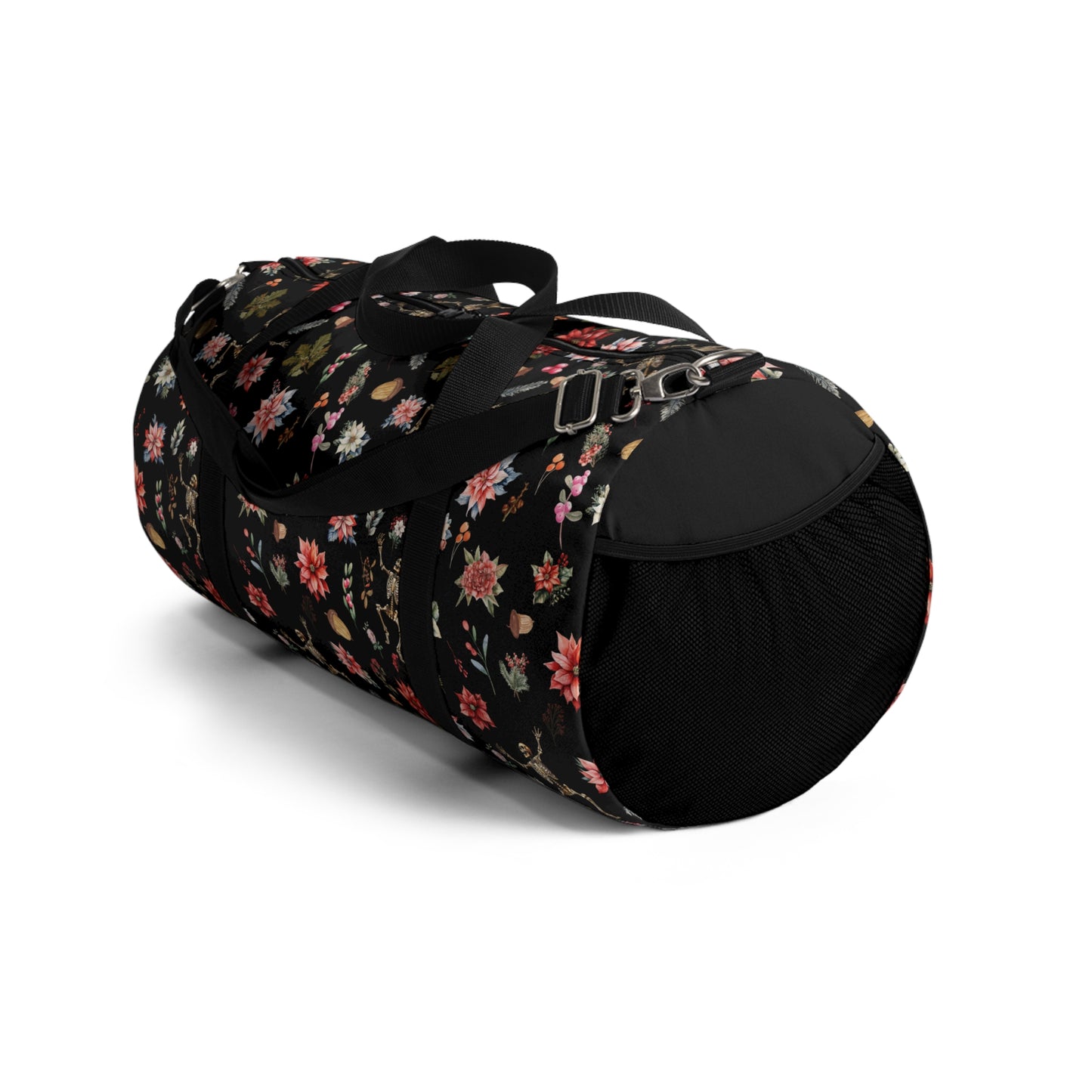 Skeleton and Poinsetta Christmas Duffle Bag - Lightweight Custom Printed Gym Bag for Holiday Cheer