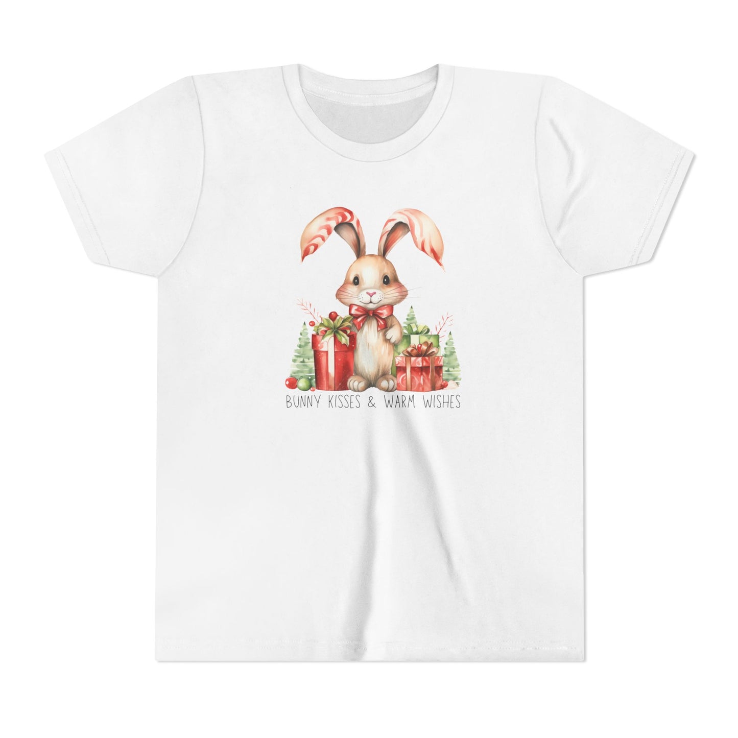 Festive Christmas Bunny Youth T-Shirt with Presents