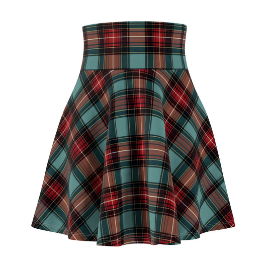 Festive Christmas Tree Tartan Women's Skater Skirt - Cozy and Casual Holiday Style
