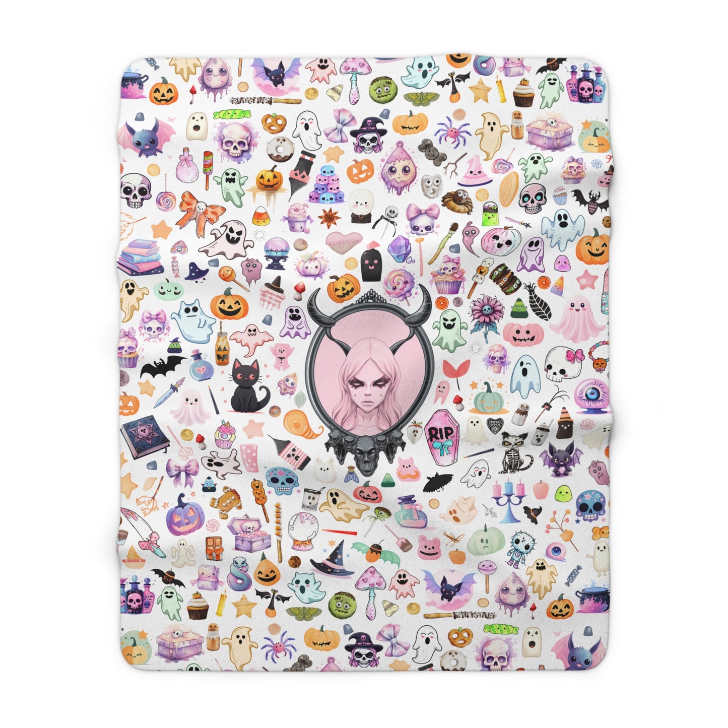 Sherpa Fleece Blanket with Plush Backside - Stay warm with the Pastel Gothic Ghost Girl