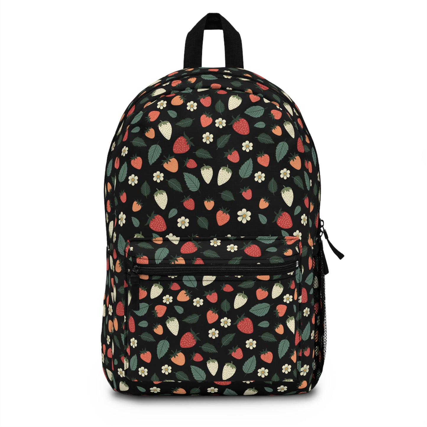 White and Red Strawberry Printed Backpack