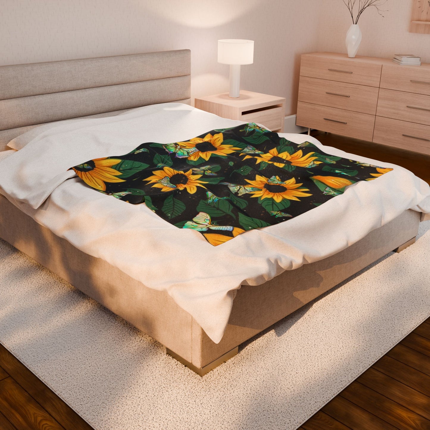 Soft and Luxurious Sunflower and Luna Moth Velveteen Blanket - Perfect for Bringing the Outdoors In