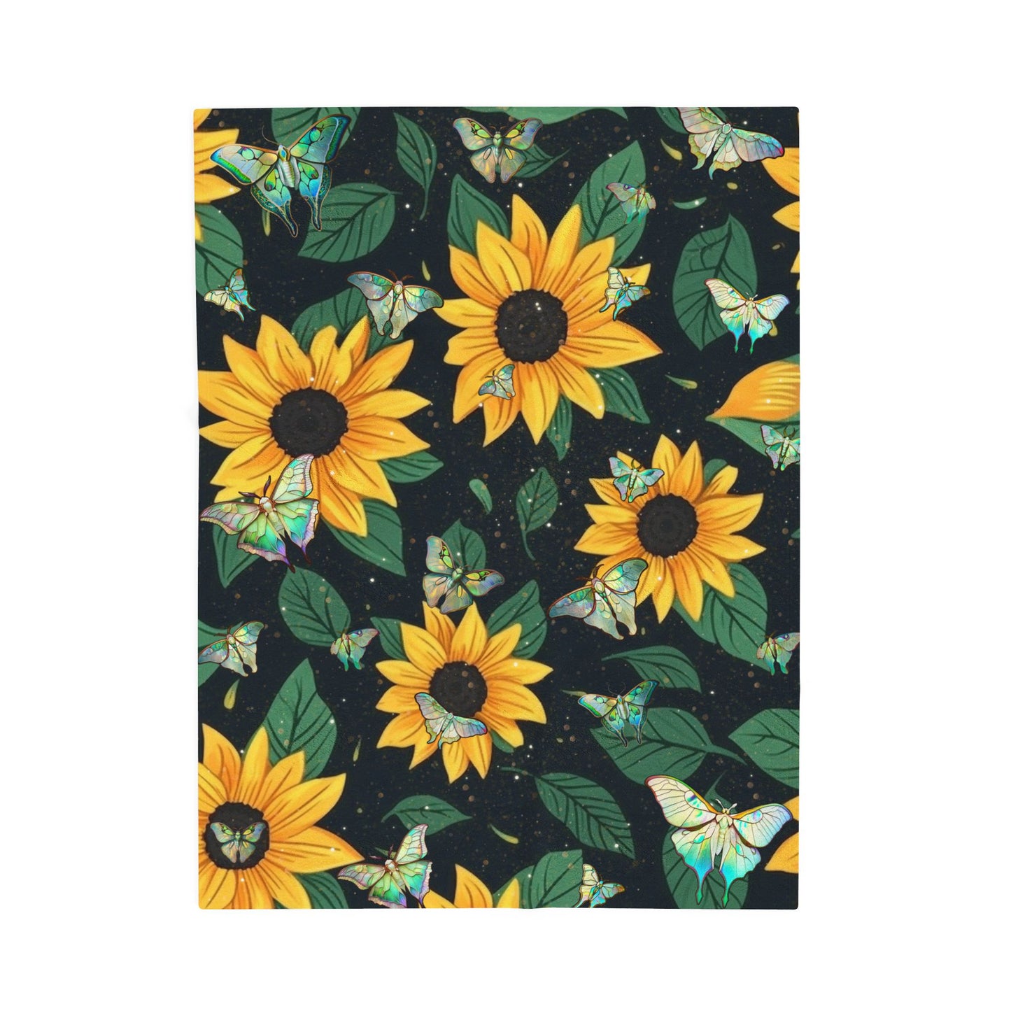Soft and Luxurious Sunflower and Luna Moth Velveteen Blanket - Perfect for Bringing the Outdoors In