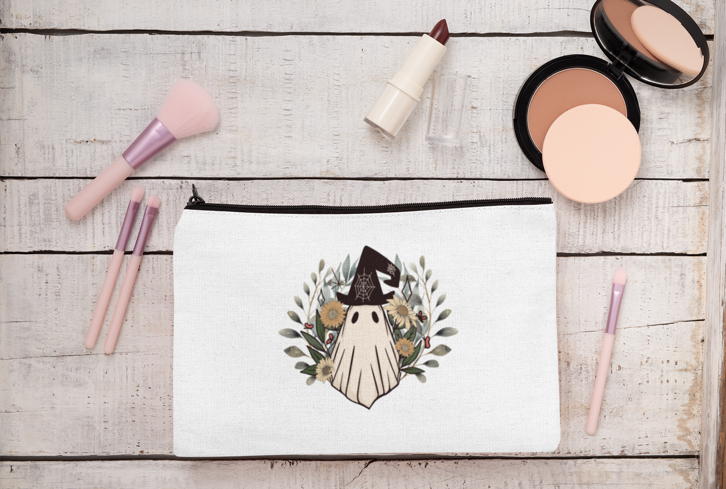 Vintage Style Ghost Print Pencil Case - Retro Accessory Pouch