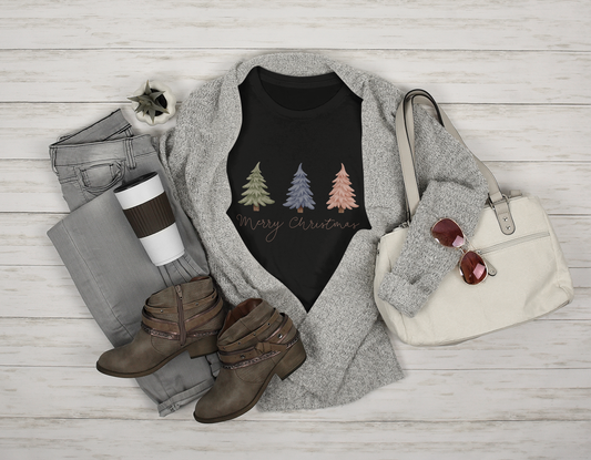 Pastel Christmas Trees Tee | Soft Unisex Jersey | Merry Christmas Shirt