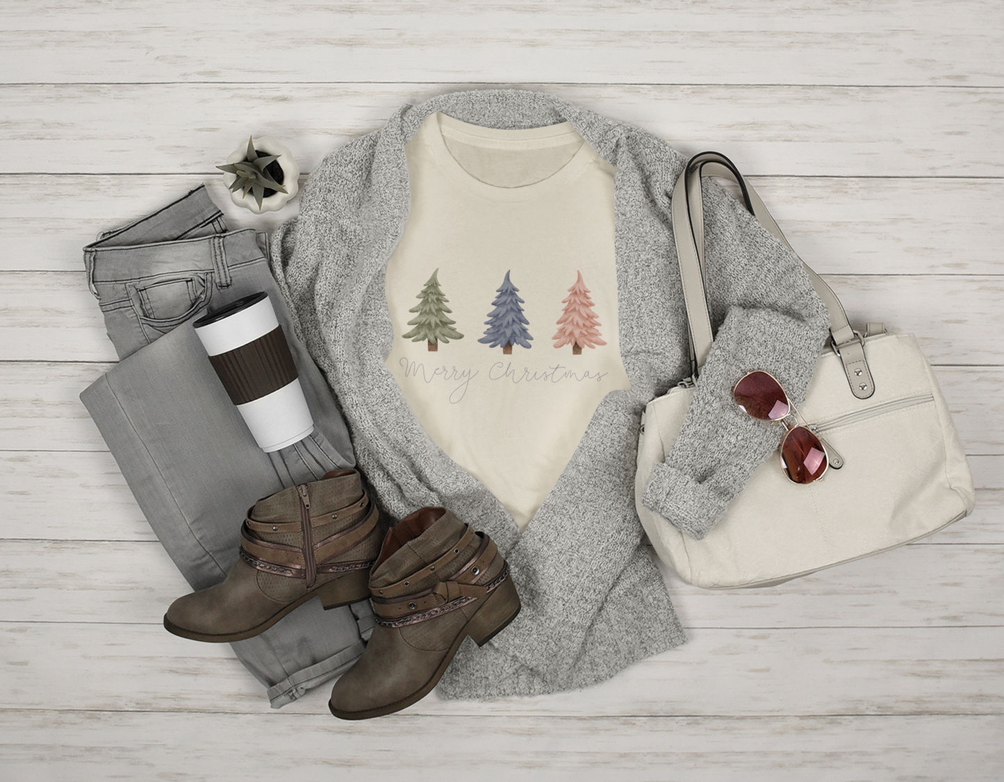 Pastel Christmas Trees Tee | Soft Unisex Jersey | Merry Christmas Shirt