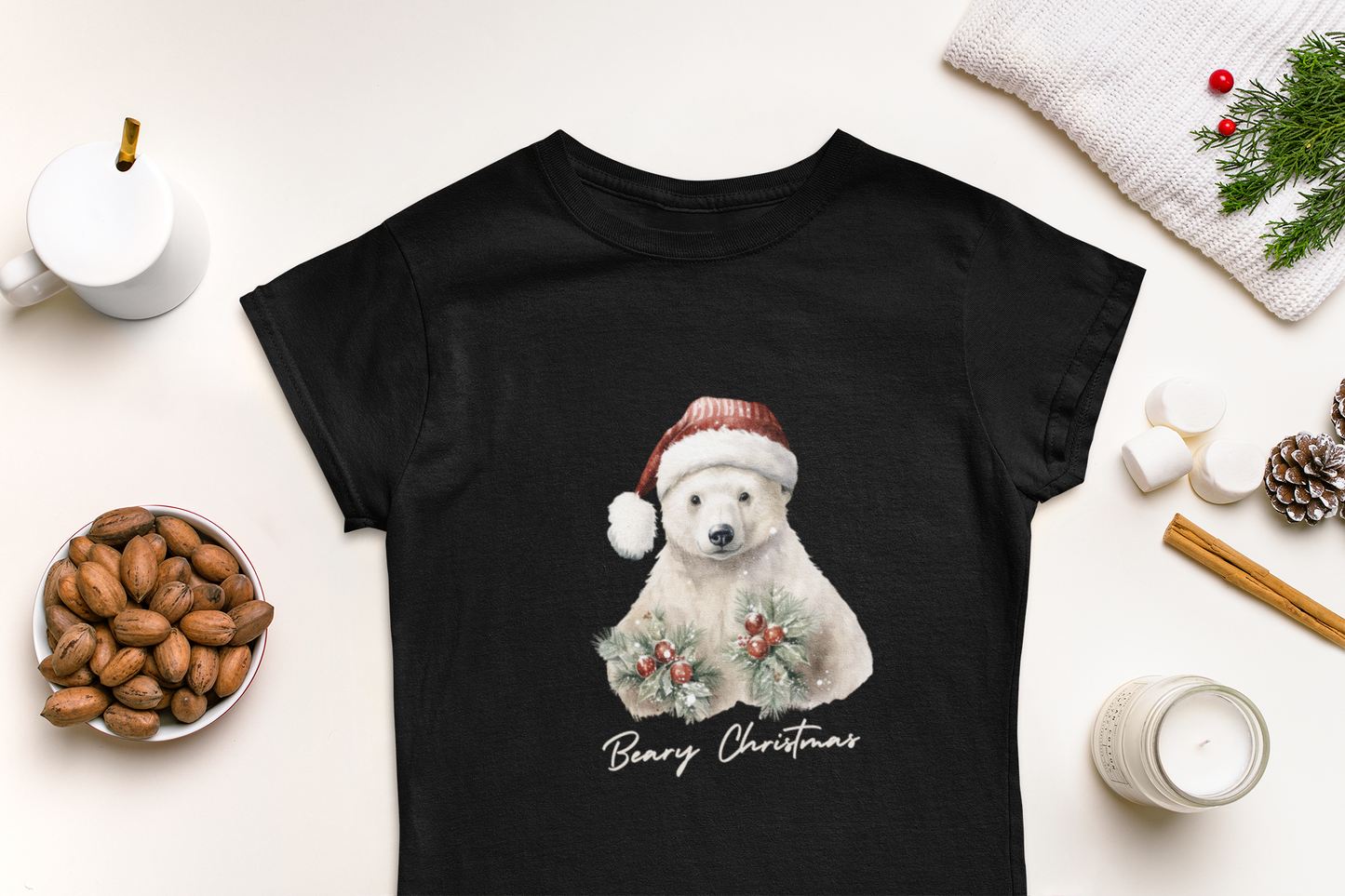 Christmas Polar Bear Tee - Cozy Unisex Holiday Shirt, Quality Print, Sustainable Fabric