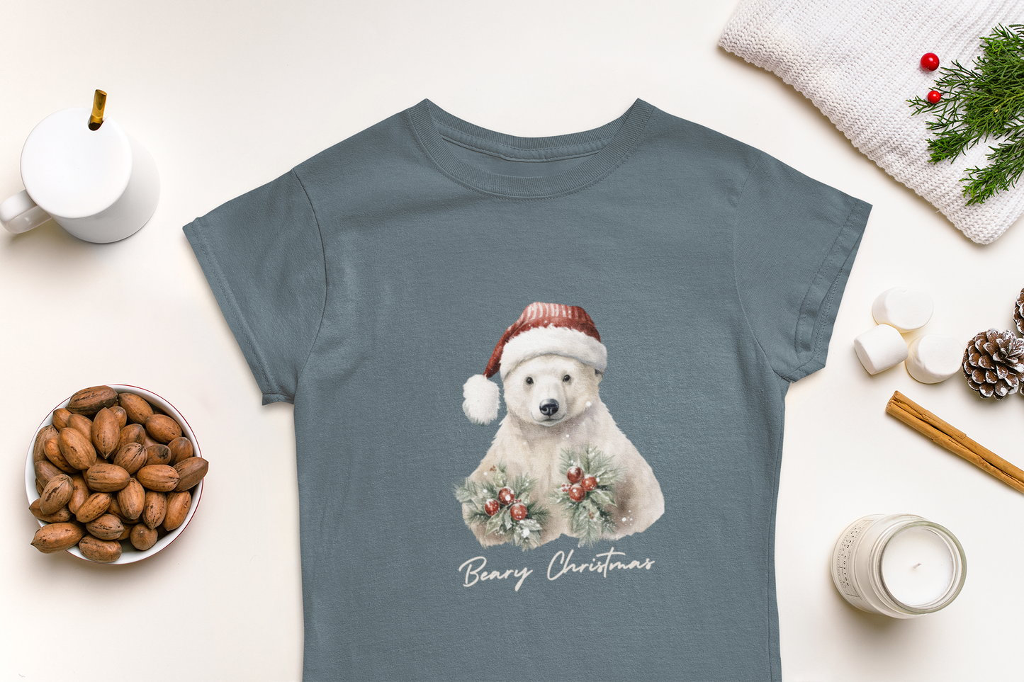 Christmas Polar Bear Tee - Cozy Unisex Holiday Shirt, Quality Print, Sustainable Fabric