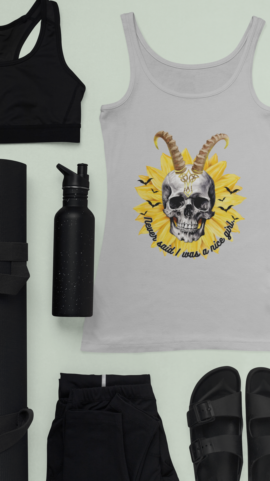 Sunflower Skull Racerback Tank - Edgy Women's Shirt for Active Style
