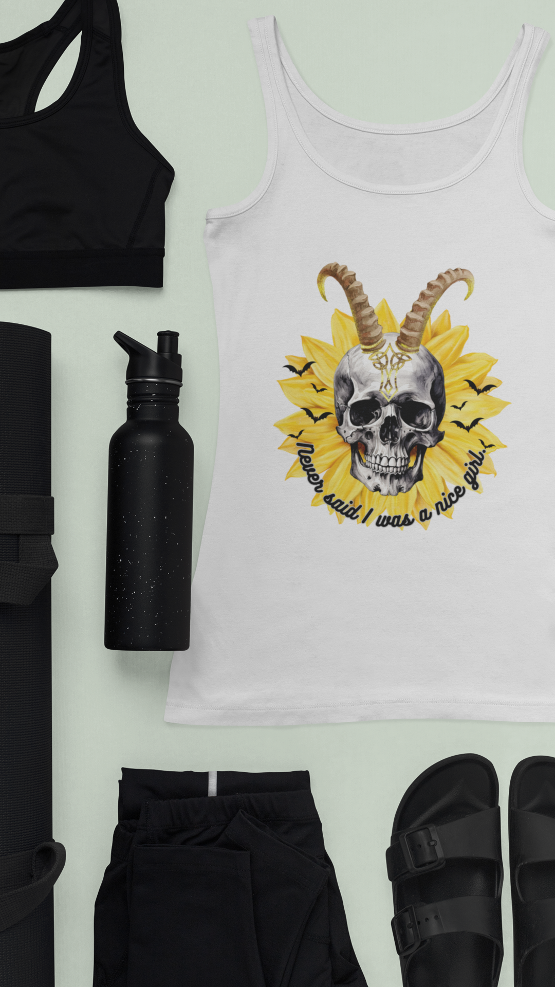 Sunflower Skull Racerback Tank - Edgy Women's Shirt for Active Style