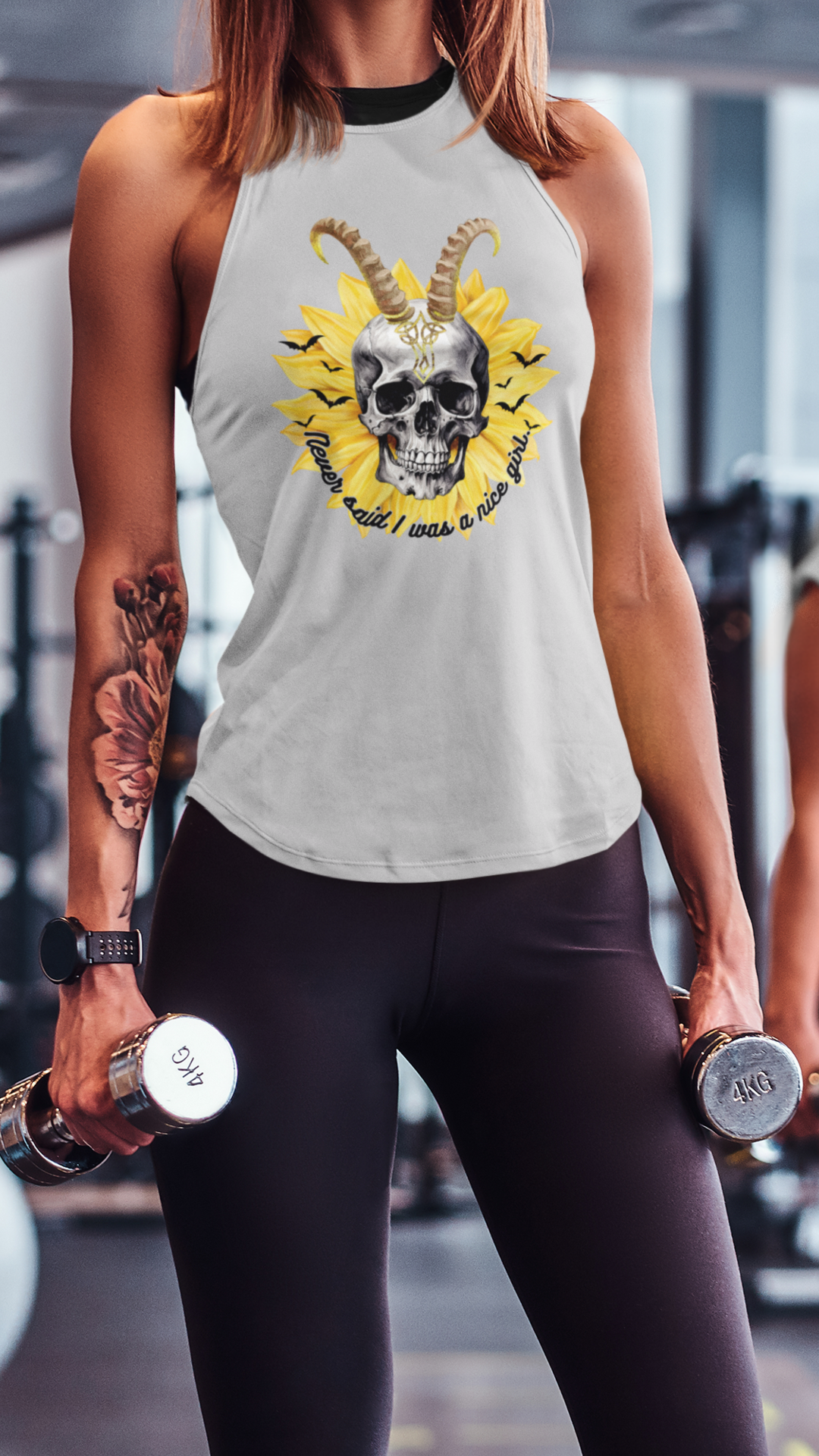 Sunflower Skull Racerback Tank - Edgy Women's Shirt for Active Style
