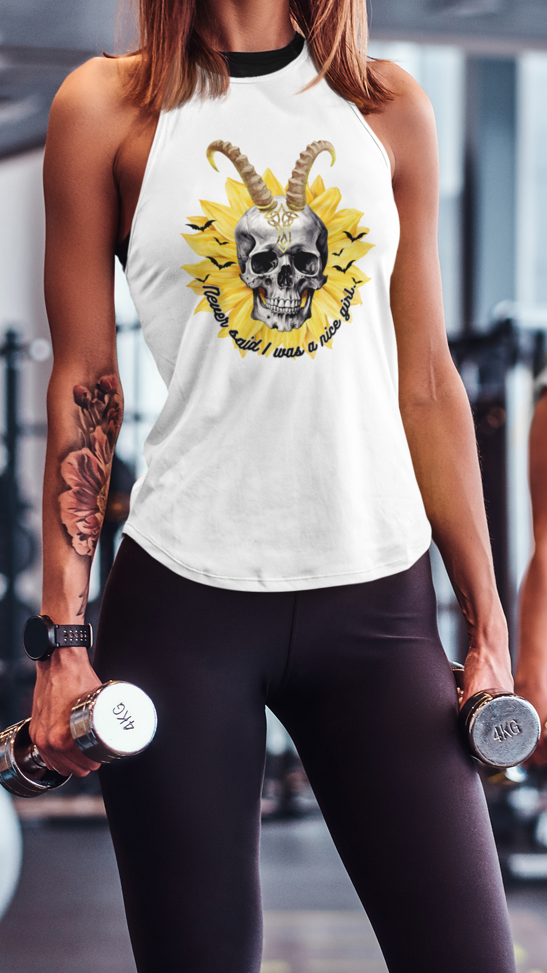 Sunflower Skull Racerback Tank - Edgy Women's Shirt for Active Style