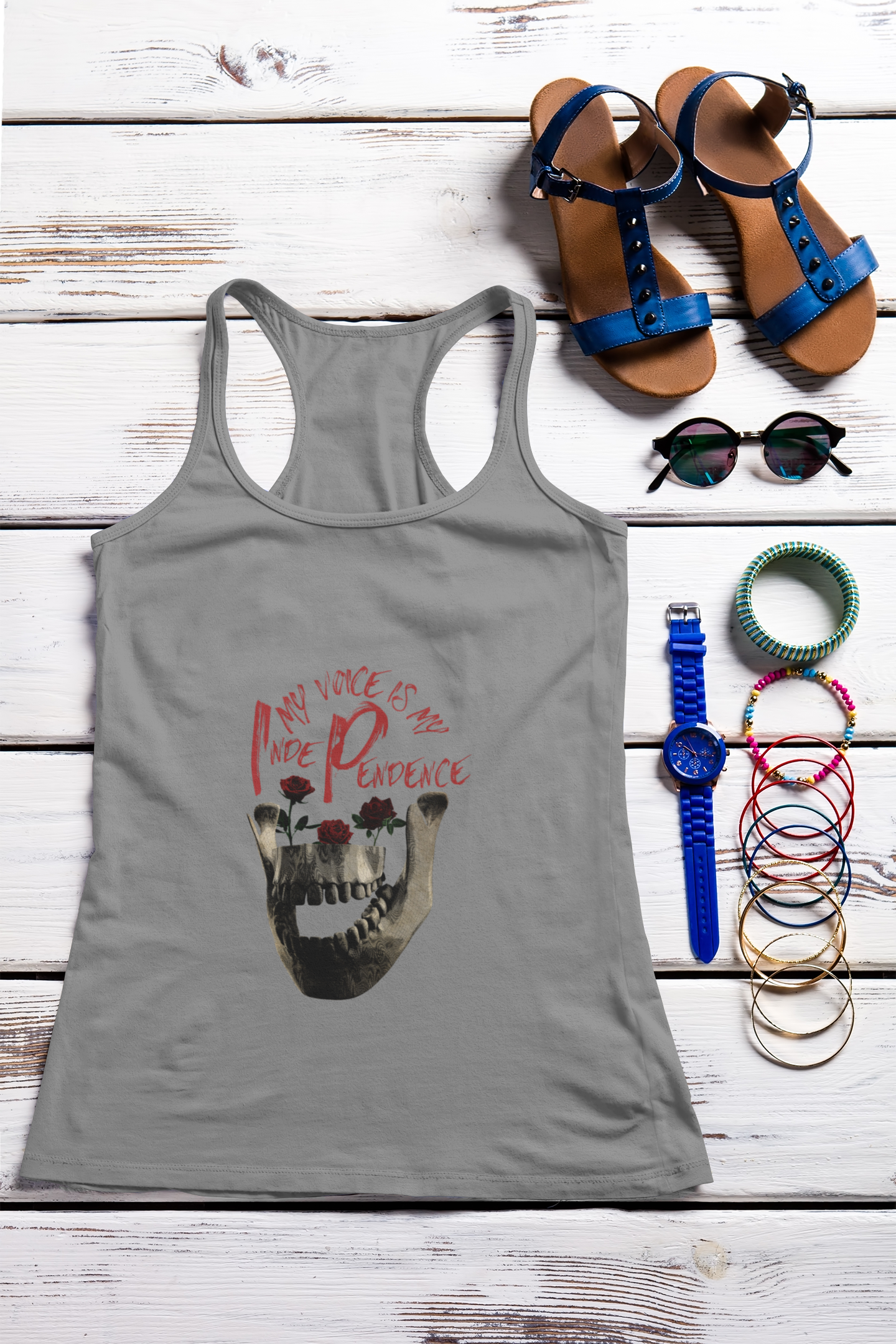 Unleash Your Voice: Ideal Racerback Tank for Women - Skull Print