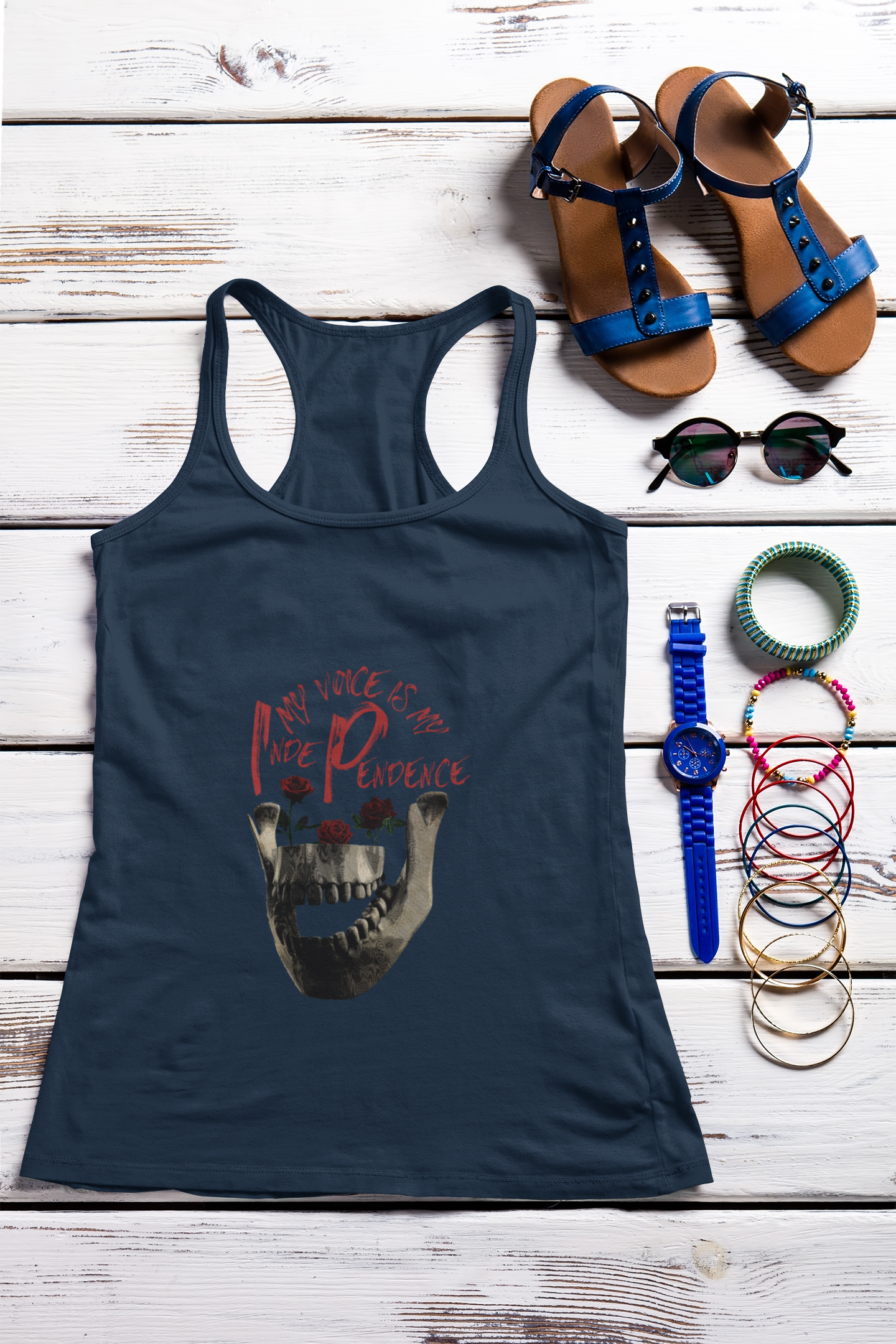 Unleash Your Voice: Ideal Racerback Tank for Women - Skull Print