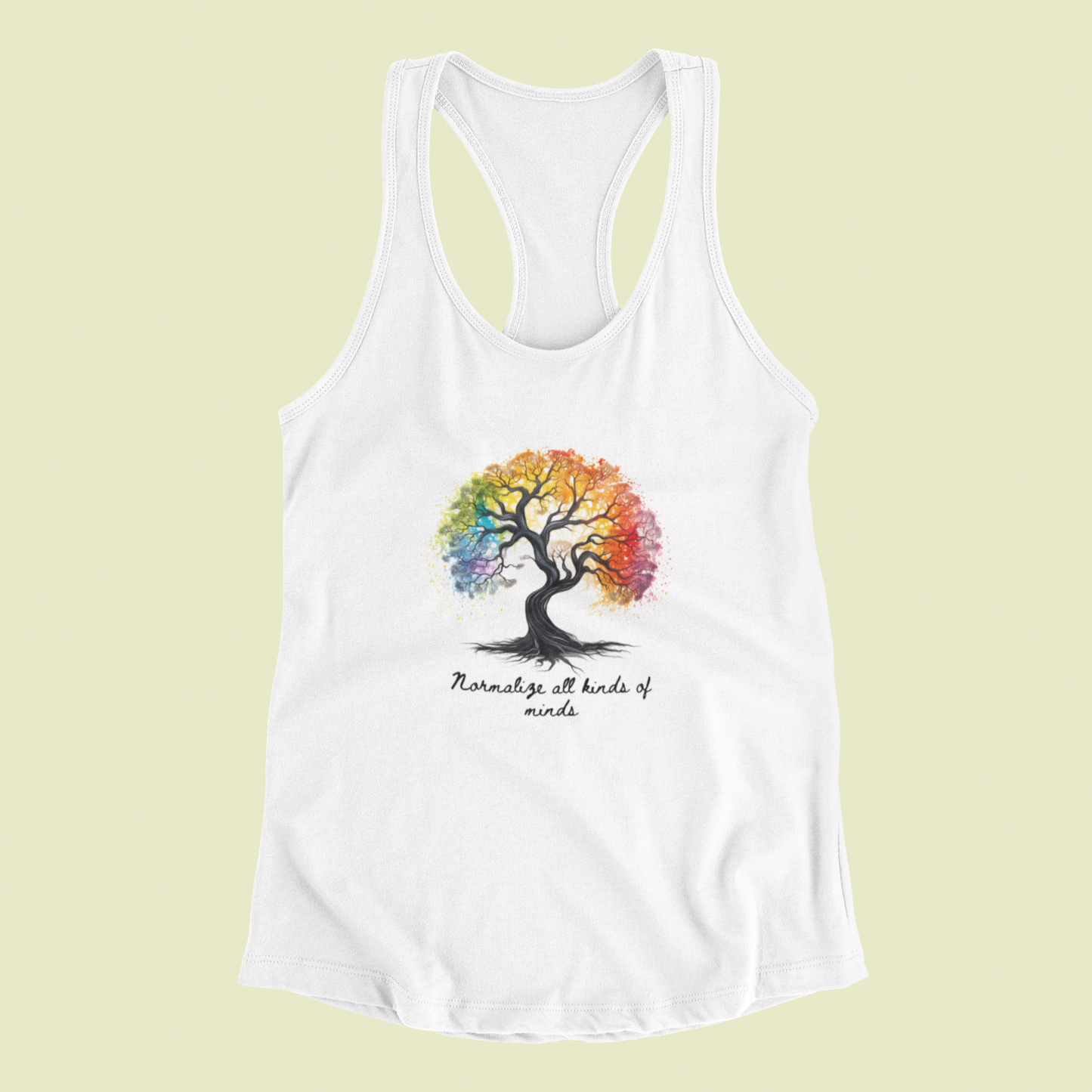 Racerback Tank with Rainbow Bonsai Tree Print - Empowering All Minds - High-Quality and Sporty Style
