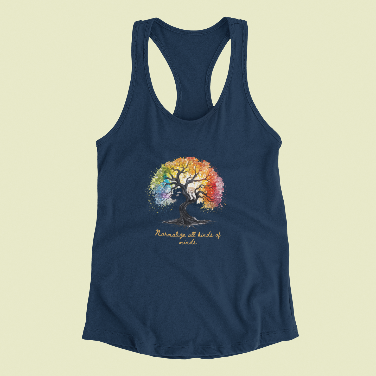 Racerback Tank with Rainbow Bonsai Tree Print - Empowering All Minds - High-Quality and Sporty Style