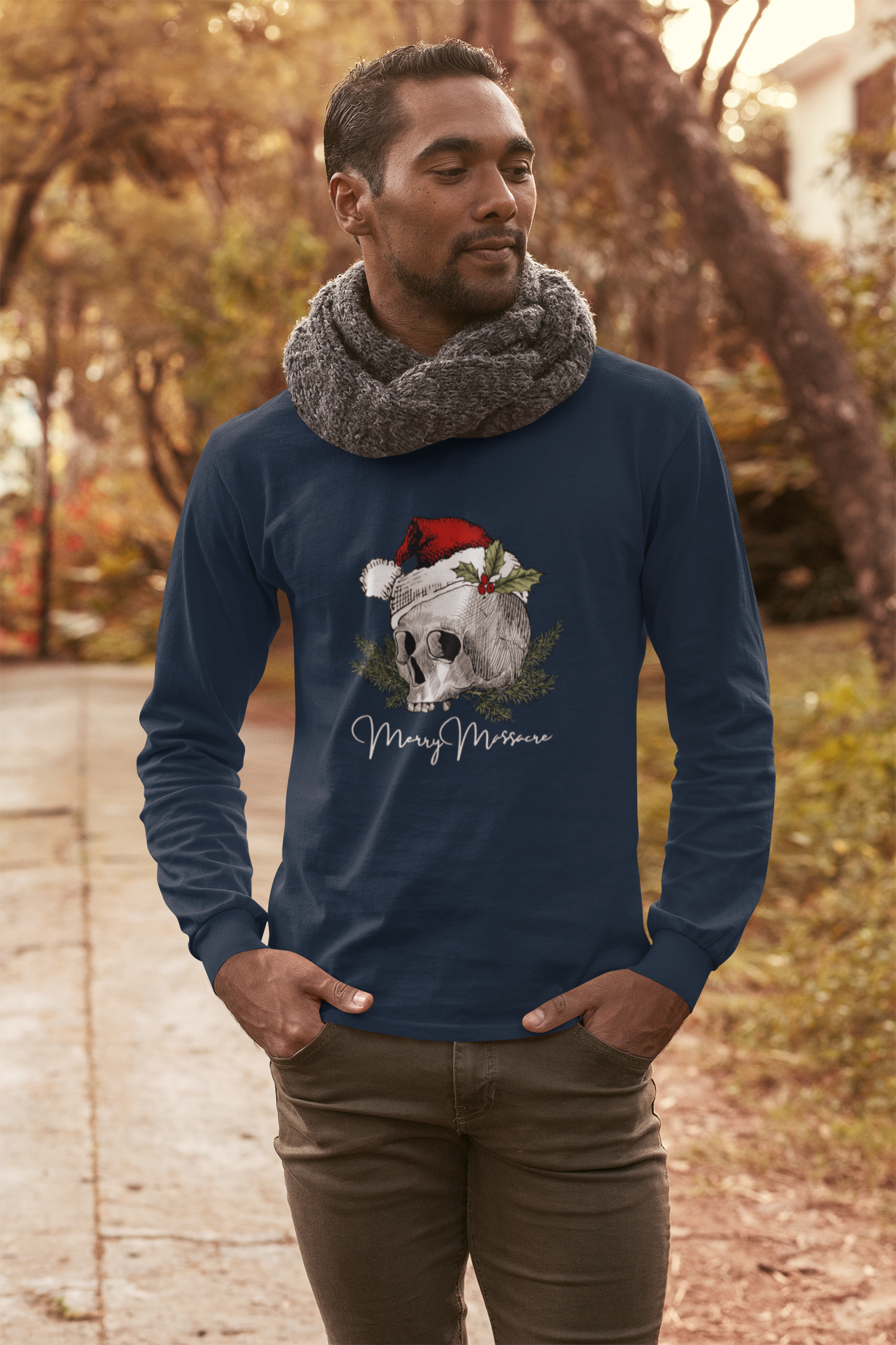 Skull Design Christmas Long Sleeve Tee - Unisex Jersey Tee for Holiday Vibes