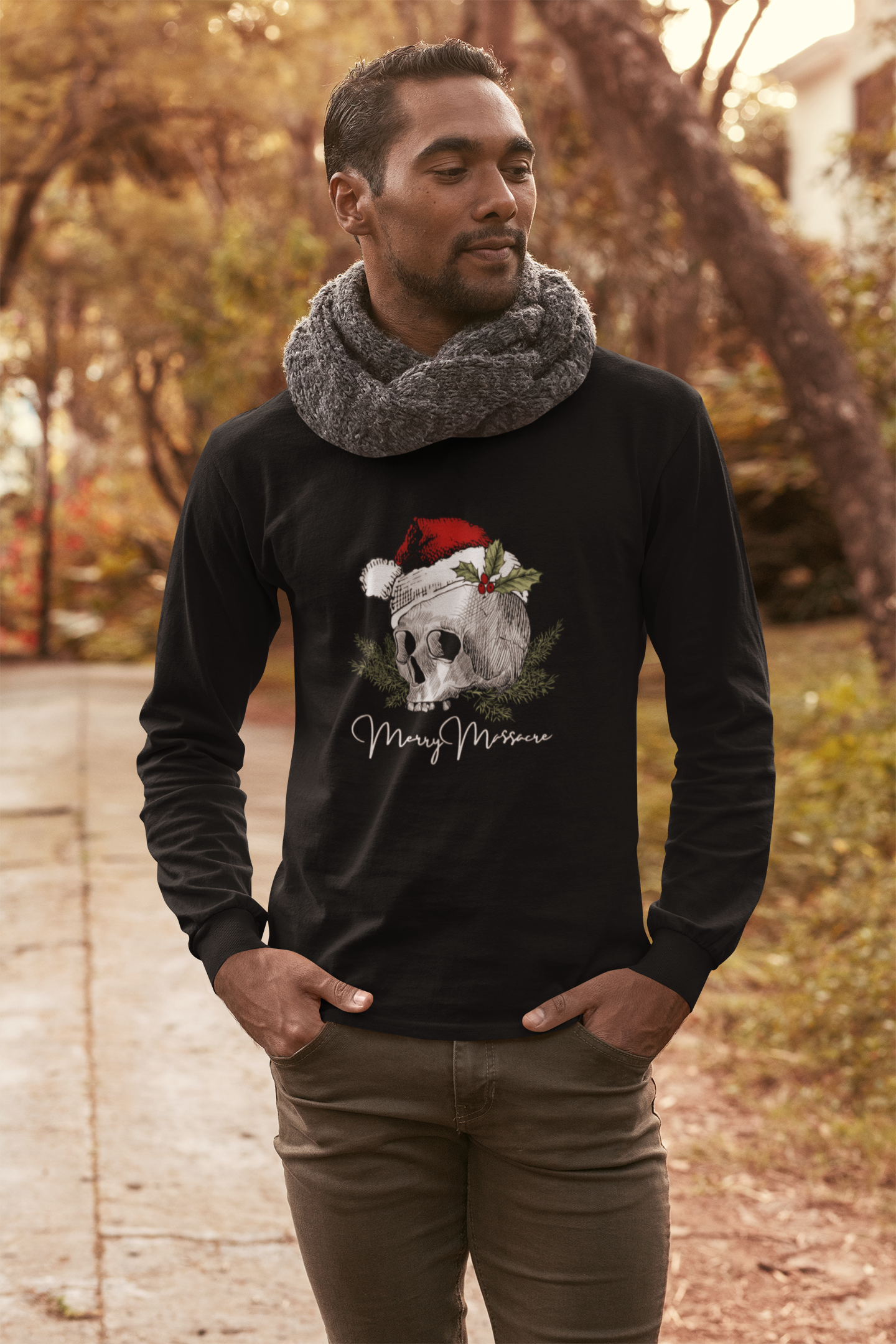 Skull Design Christmas Long Sleeve Tee - Unisex Jersey Tee for Holiday Vibes