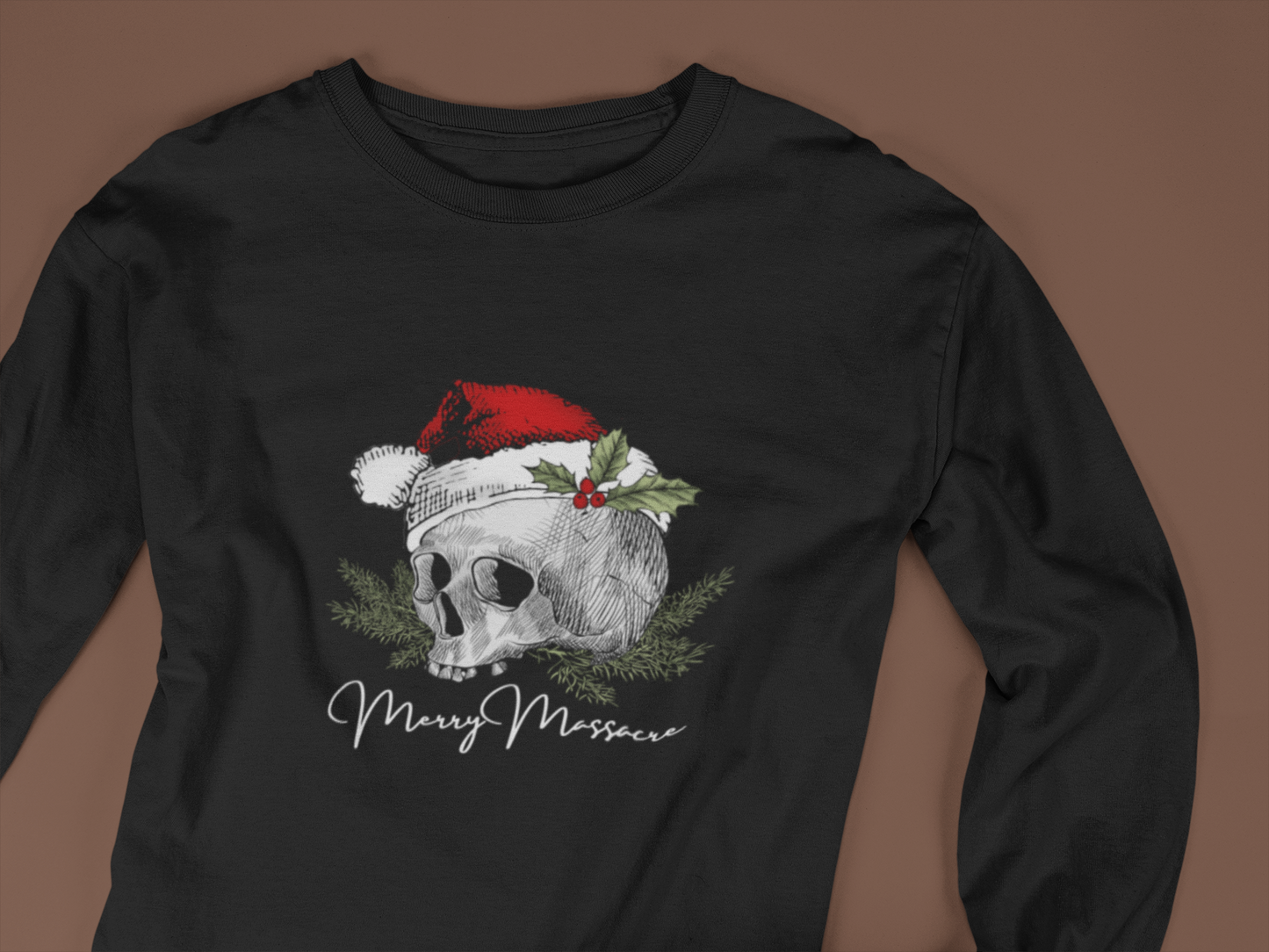 Skull Design Christmas Long Sleeve Tee - Unisex Jersey Tee for Holiday Vibes