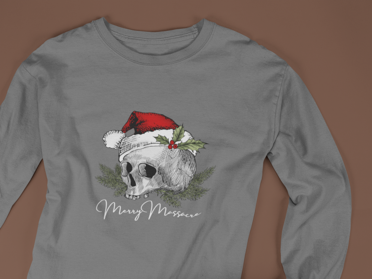 Skull Design Christmas Long Sleeve Tee - Unisex Jersey Tee for Holiday Vibes