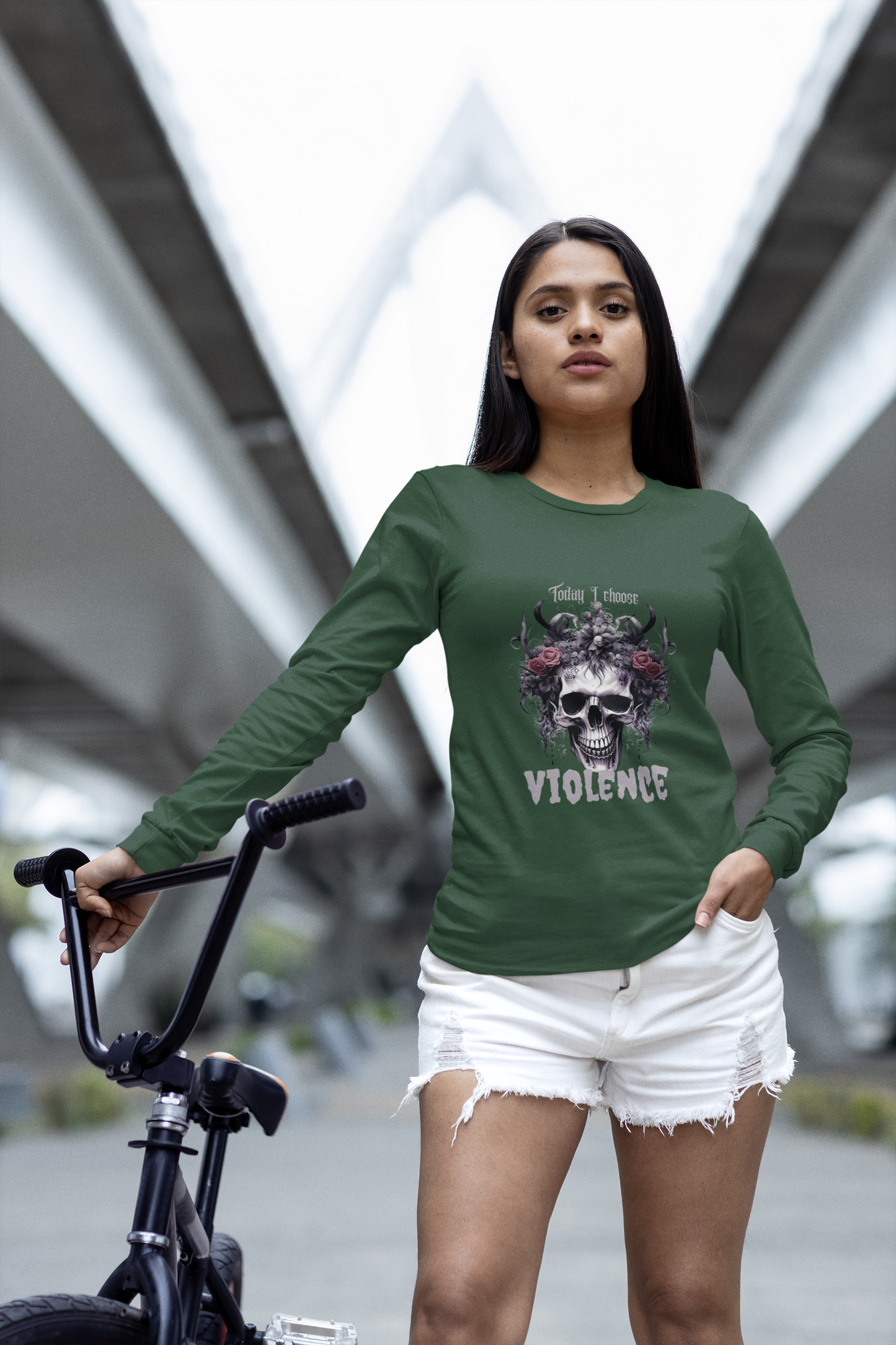 Gothic Floral Skull Long Sleeve Tee - Unisex Jersey Shirt for Edgy Fashion Enthusiasts