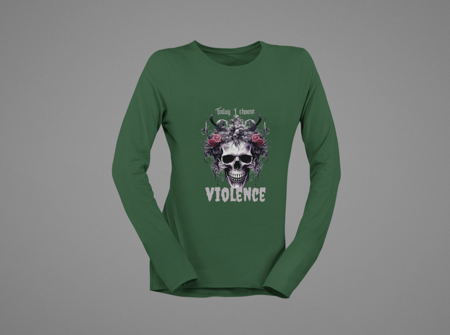 Gothic Floral Skull Long Sleeve Tee - Unisex Jersey Shirt for Edgy Fashion Enthusiasts