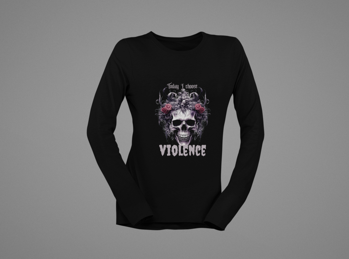Gothic Floral Skull Long Sleeve Tee - Unisex Jersey Shirt for Edgy Fashion Enthusiasts