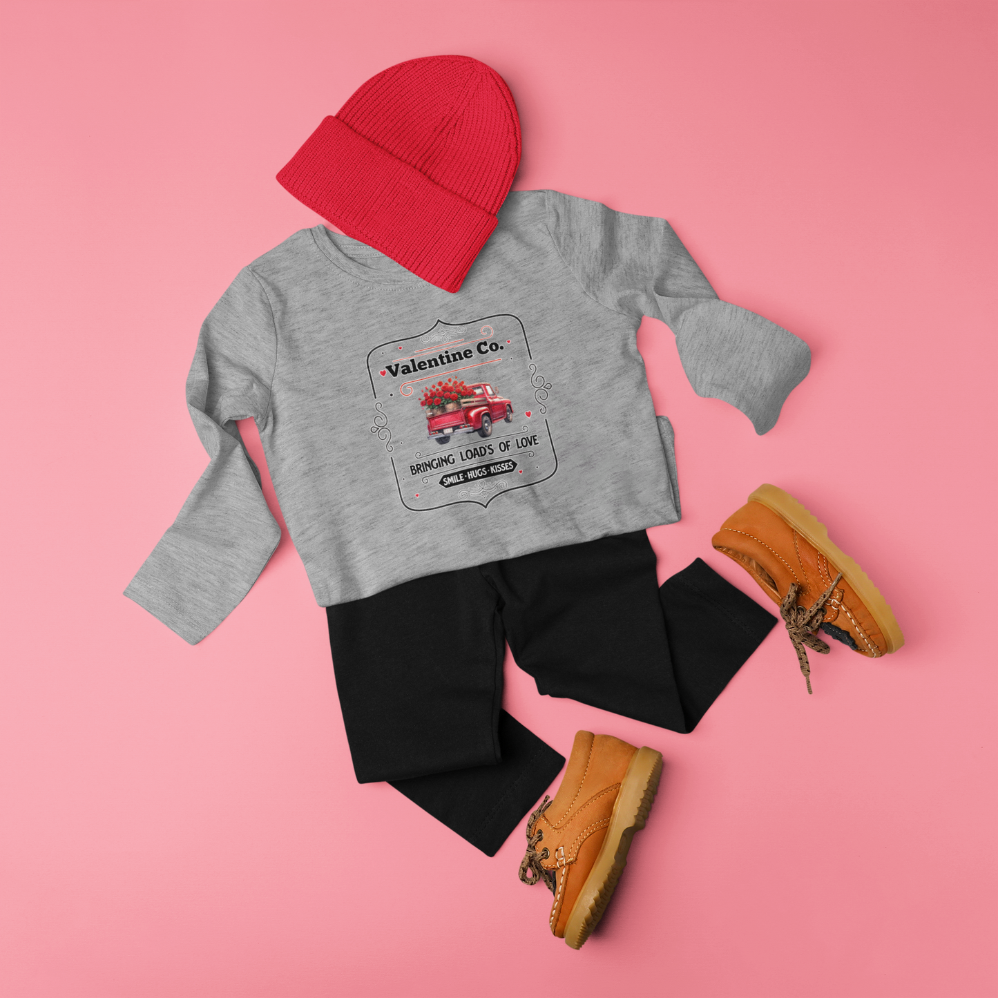 Adorable Valentine's Day Toddler Long Sleeve Tee - Heart Truck Design