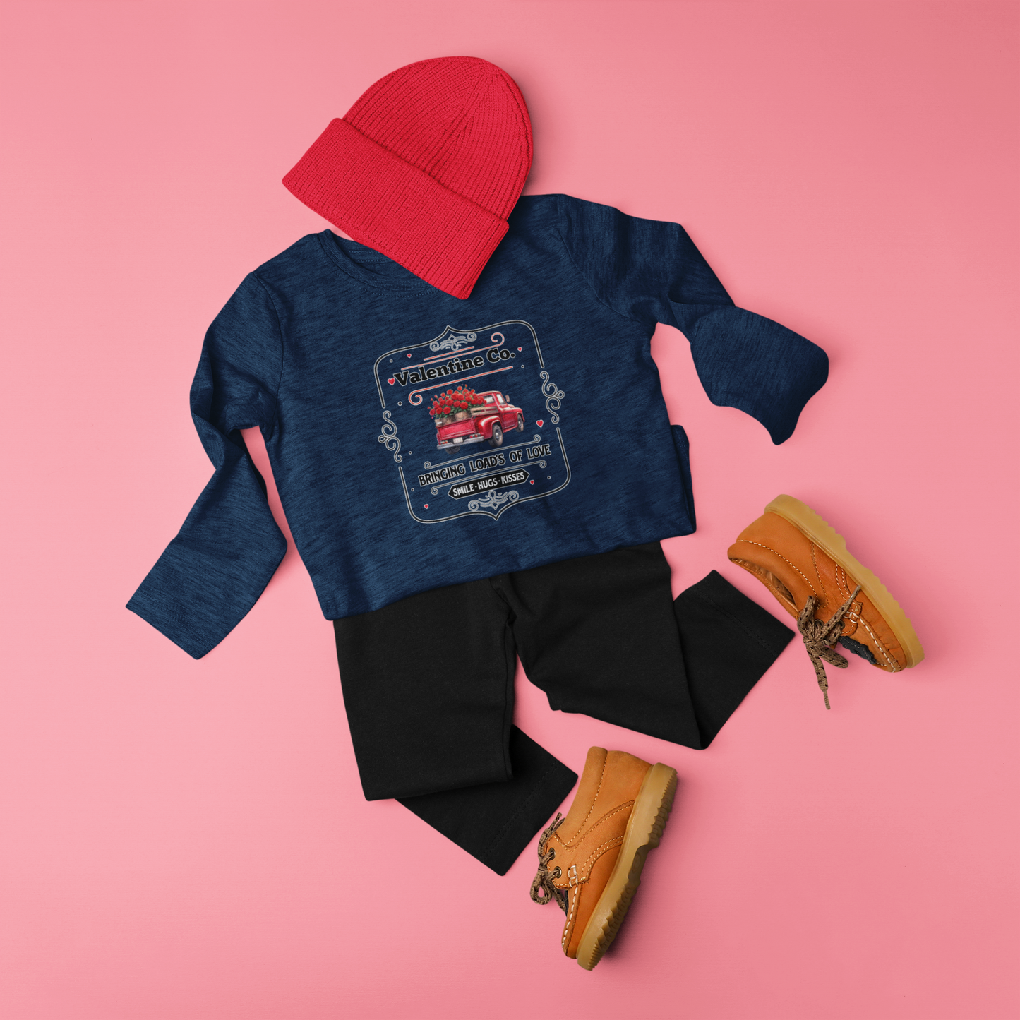 Adorable Valentine's Day Toddler Long Sleeve Tee - Heart Truck Design